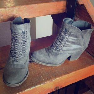Metallic Gray Distressed Ankle Booties